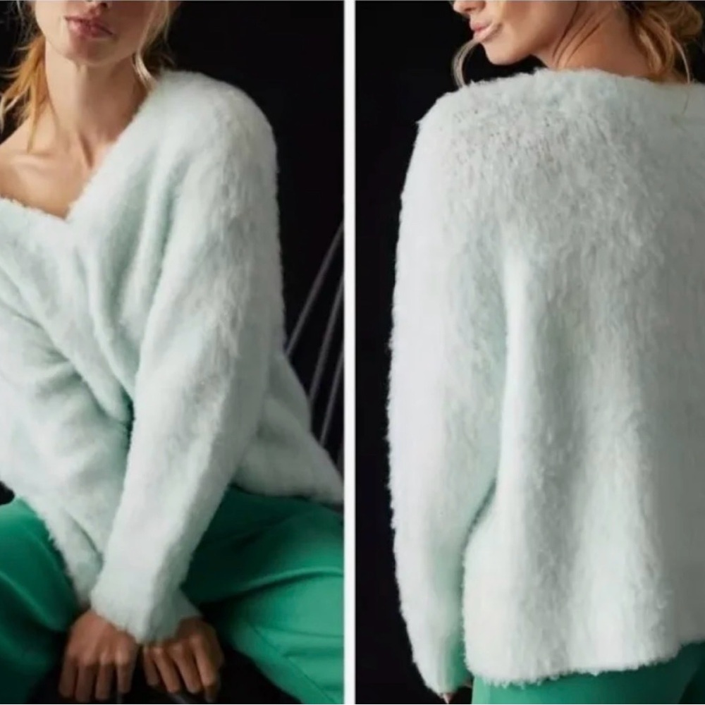 Anthropologie Mave Merino Wool Blend Mint V Neck Sweater Medium